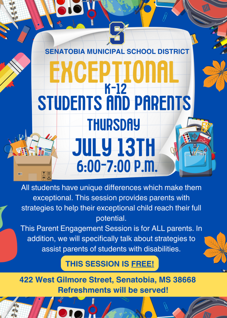 SMSD Exceptional K-12 Students and Parents Parent Engagement Session. July 13, 2023 at 6:00 p.m. This event is Free!