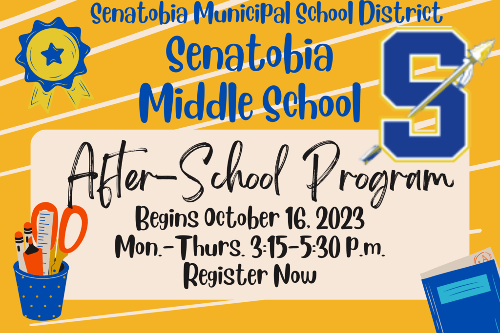 SMS After School Program begins October 16, 2023. Registration Deadline September 22, 2023. After School will be Monday-Thursday 3:15-5:30 p.m.