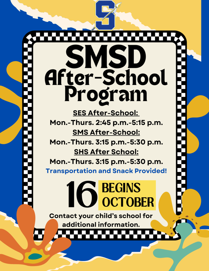 SMSD After-School Program begins October 16, 2023. Contact your child's school for additional information.